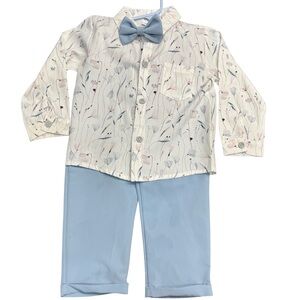 Charming Kids Floral Set White & Blue with Bow Tie 18-24M Toddler Outfit